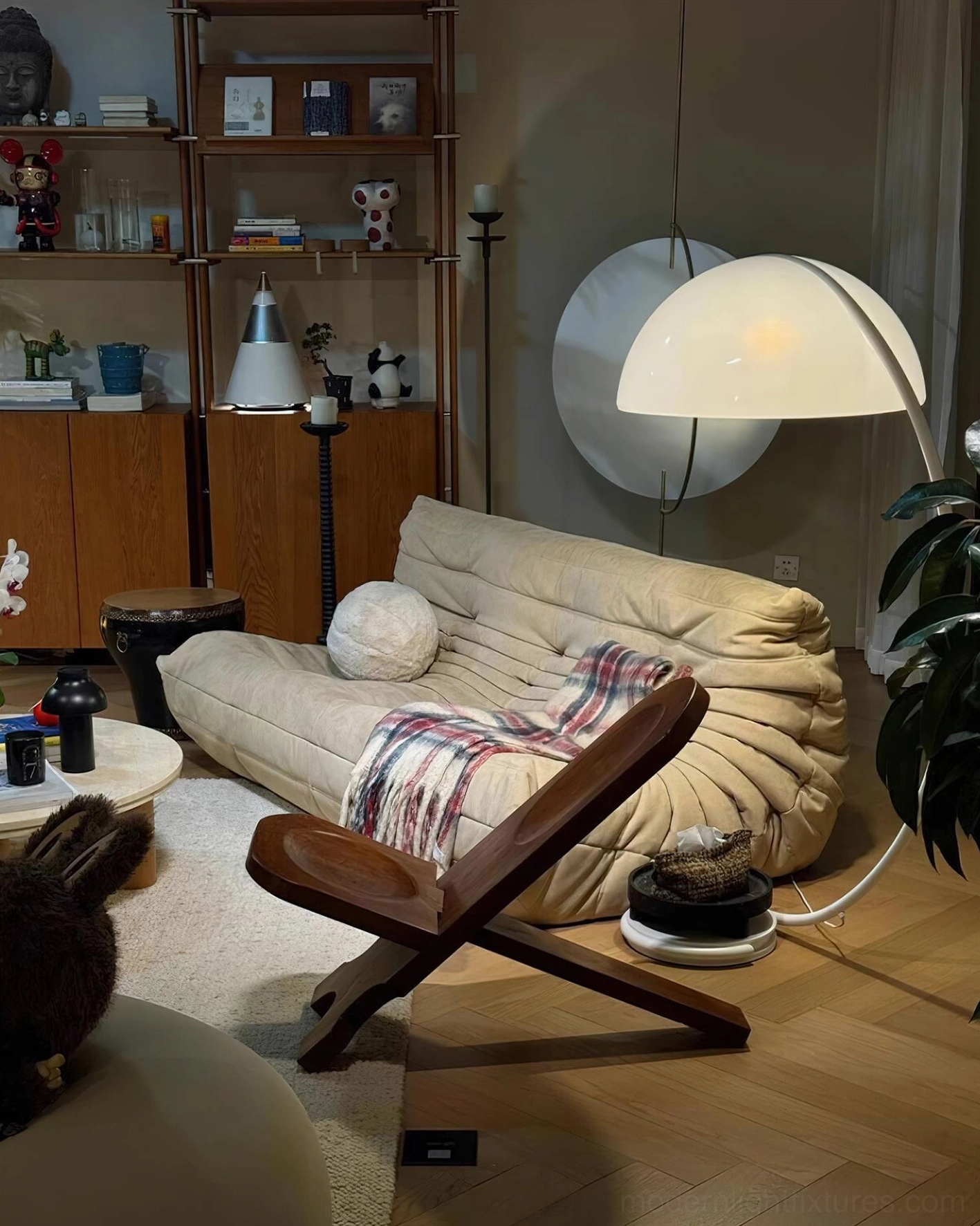Serpente floor lamp in Scandinavian minimalist interior with white walls and natural wood elements
