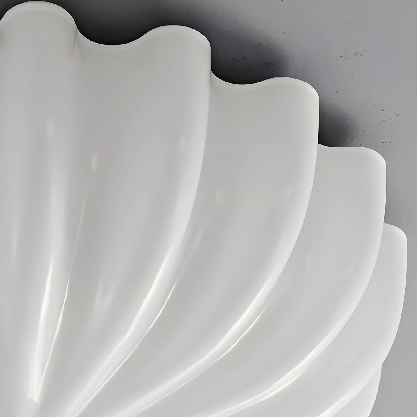 Belle Coquille white shell-shaped modern ceiling light fixture with integrated LED and pink rose accent, multiple viewing angles