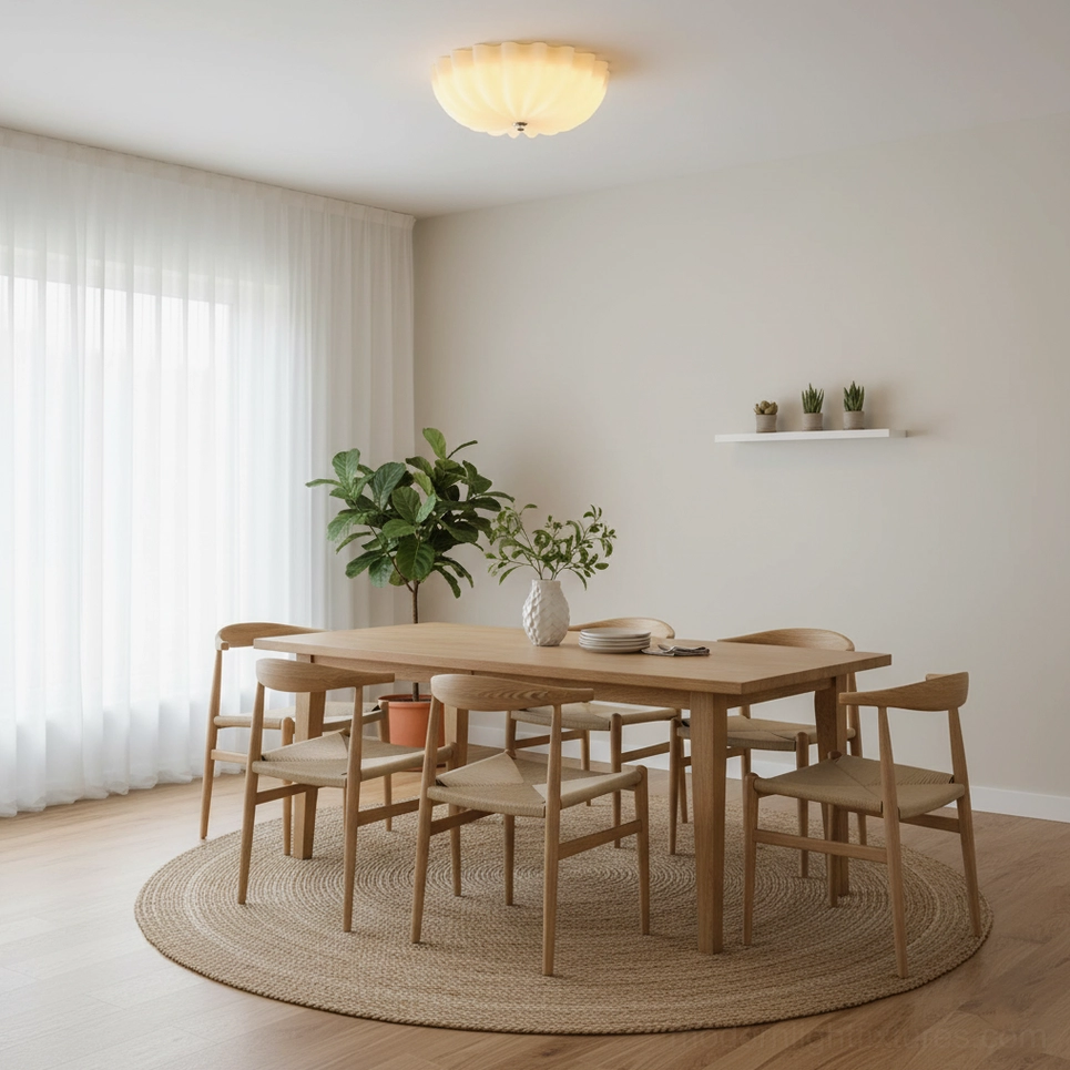 Jelly shell flush mount ceiling light with metal base and integrated LED, side profile view