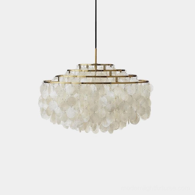 Shell chandelier gold finish option with warm metal tone in luxury setting