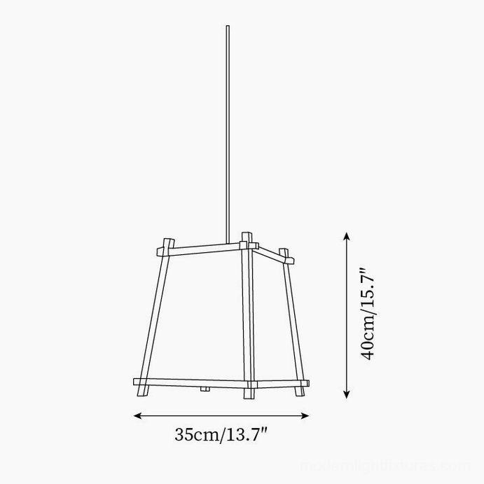 Shizuka geometric wood pendant light technical specification drawing with dimensions and measurements