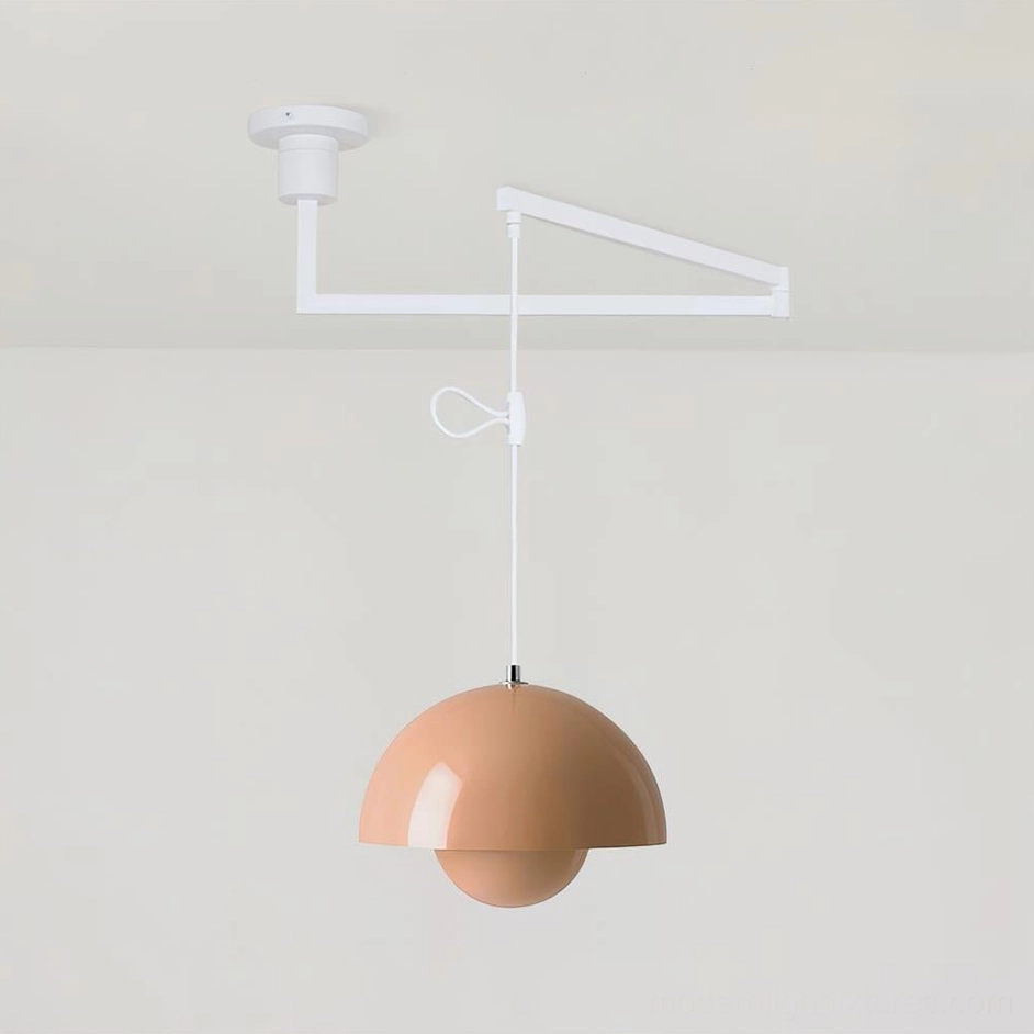 Shrimp powder matte swing arm pendant light soft pink tone dome fixture