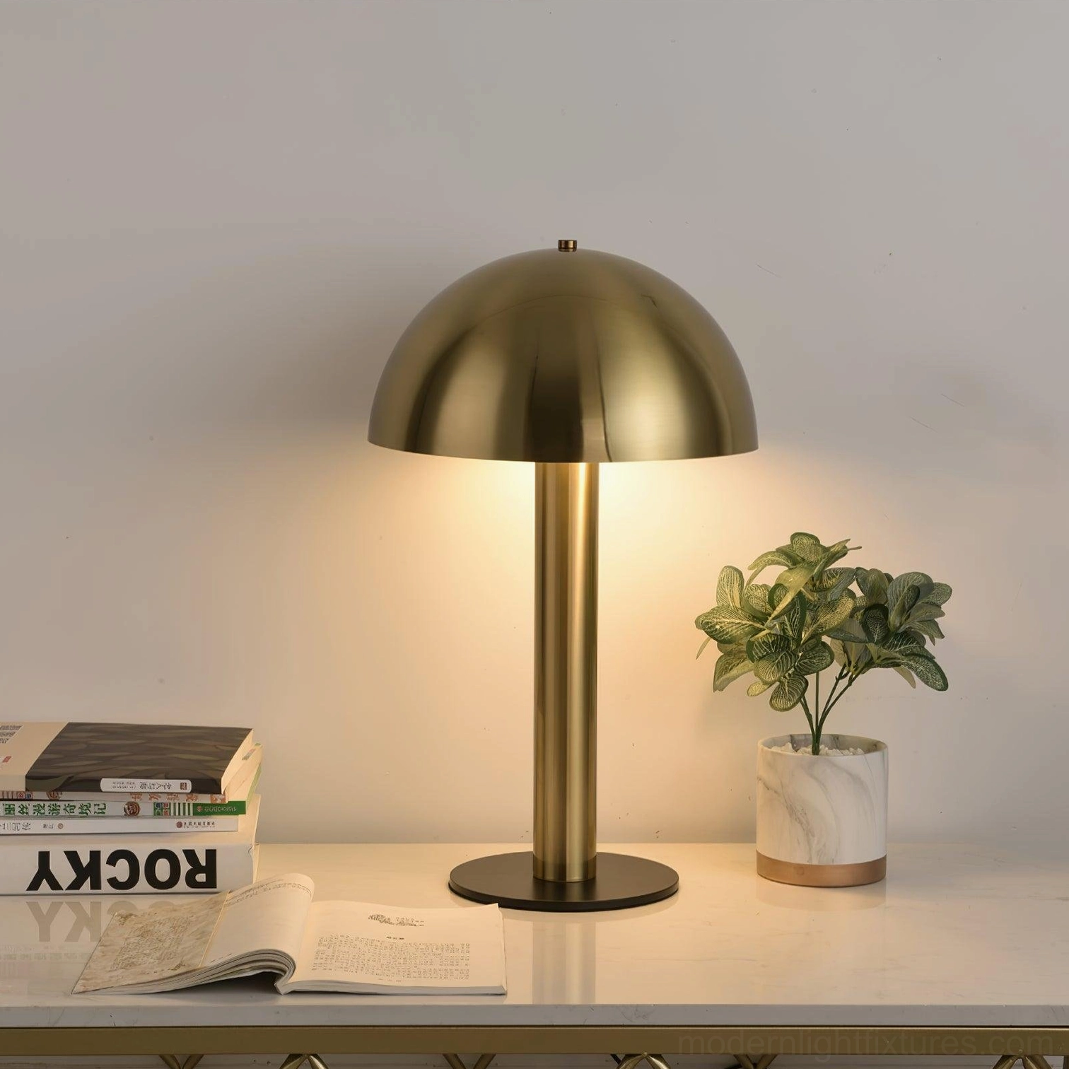 Sidnie mushroom lamp multiple color comparison - white blue and copper finishes side by side
