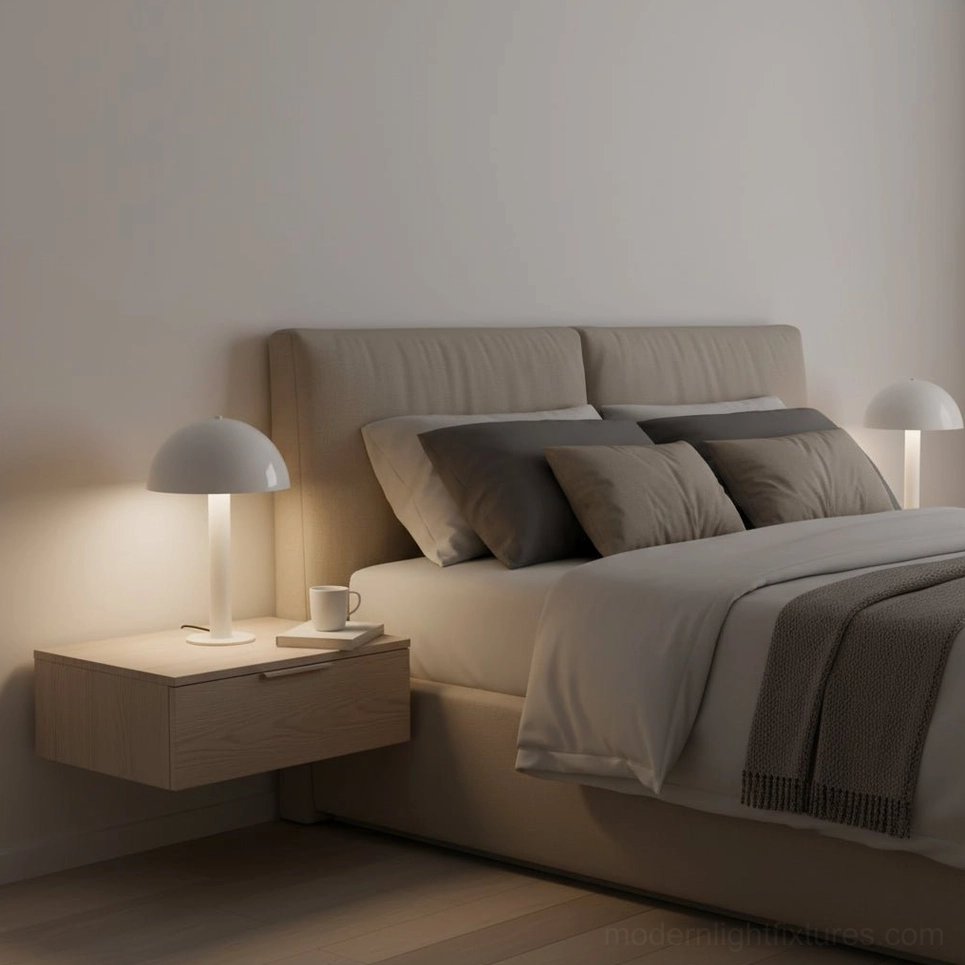 Mushroom lamp stylish bedroom ambiance with dimmer compatible warm lighting setup