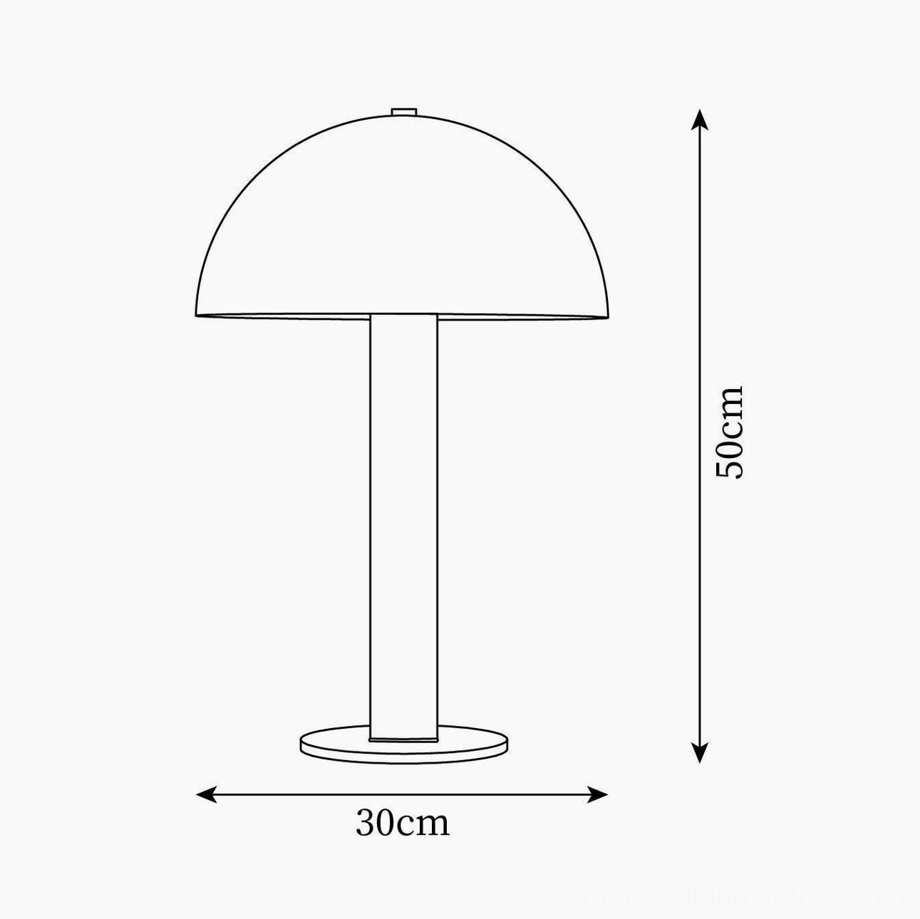 Sidnie mushroom table lamp technical drawing and product design blueprint with dimensions