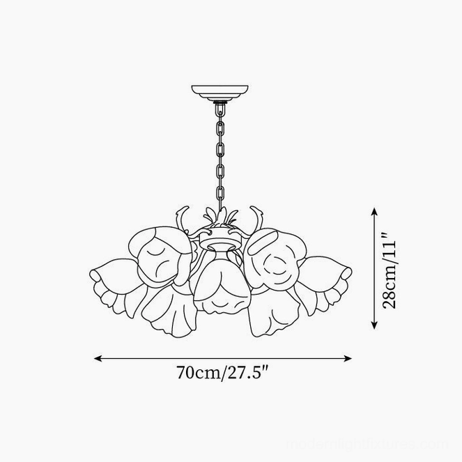 French Siena Rose Chandelier technical line drawing - 70cm diameter 7-head size specifications orthographic view
