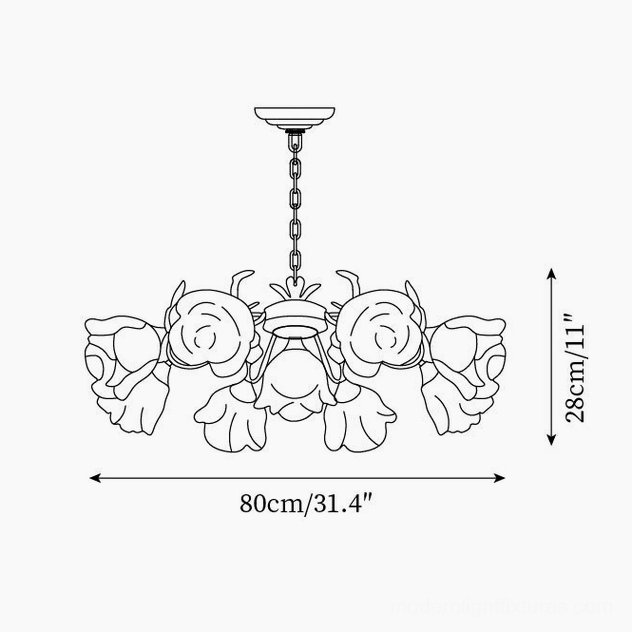 French Siena Rose Chandelier technical dimensions drawing - 80cm diameter 9-head medium size orthographic specifications