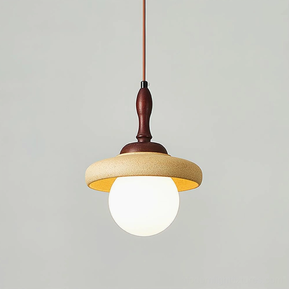 Sienna Model A pendant light - 28cm diameter ceramic shade with turned wood spindle