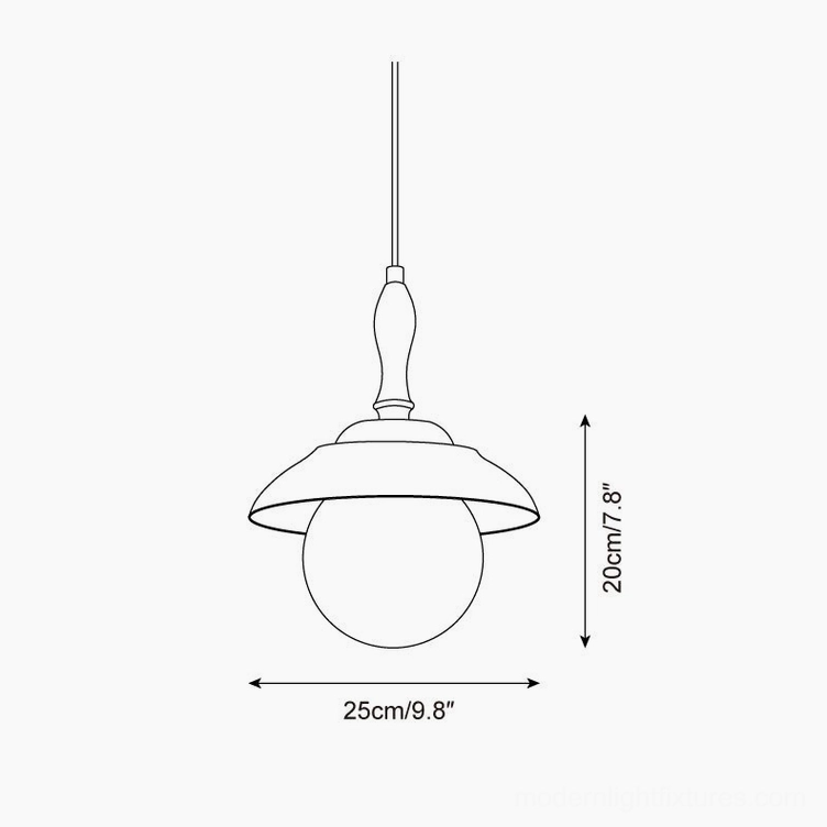 Sienna pendant lamp Model B technical line drawing - orthographic front view dimensions