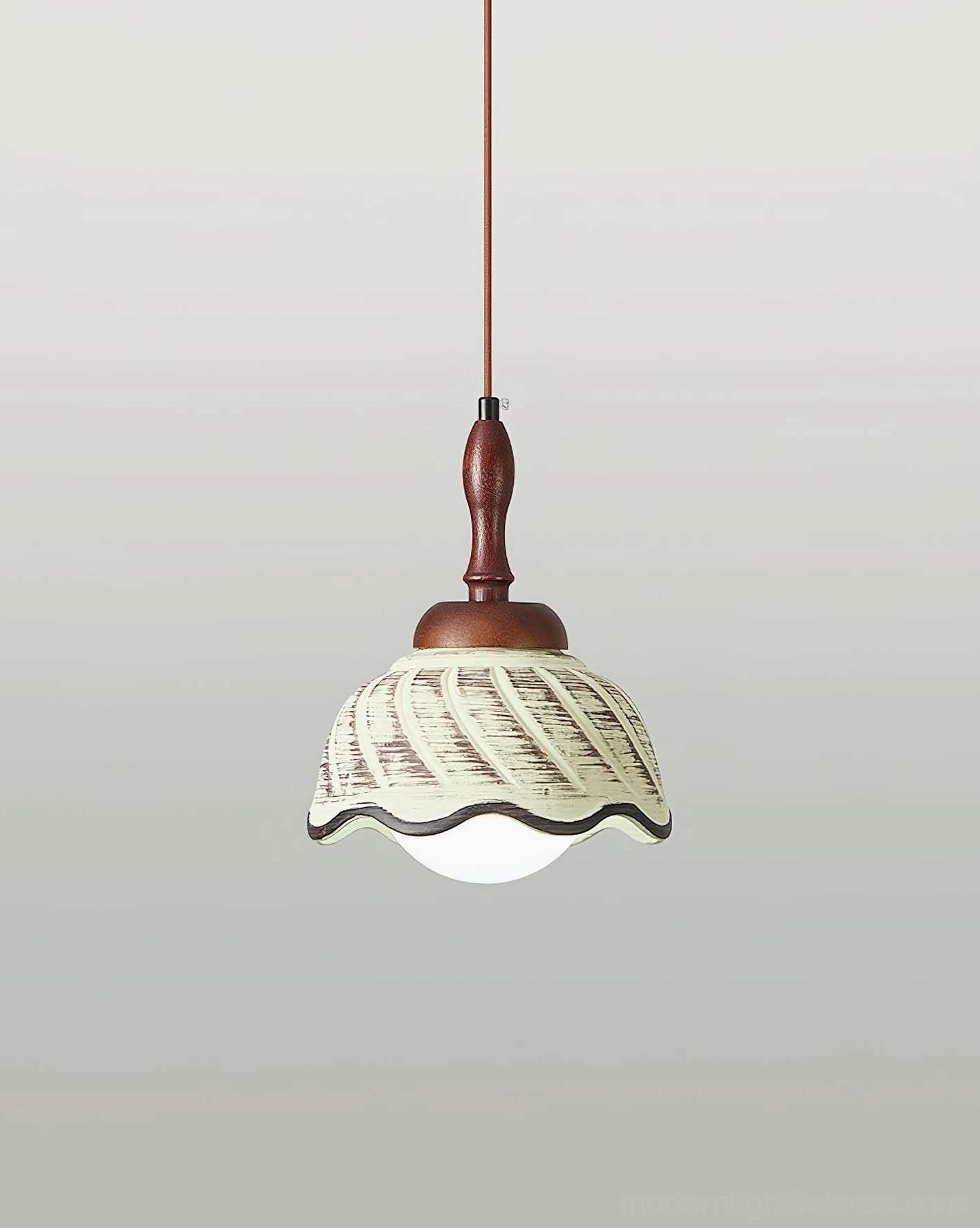 Sienna pendant lamp light yellow ceramic shade with wood stem - artisan handcrafted design