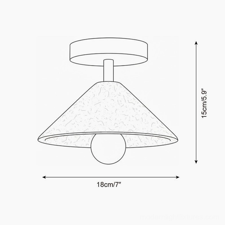 Technical specification diagram of Sierra travertine ceiling light showing 18cm diameter and 15cm height dimensions