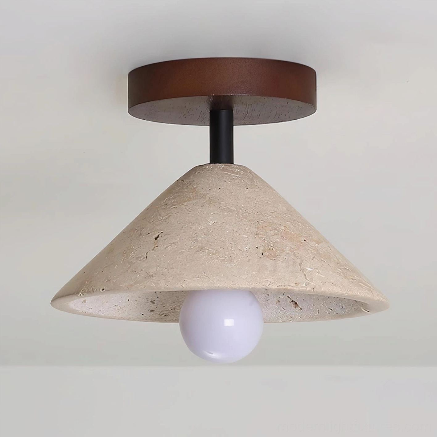 Sierra travertine ceiling light walnut color and beige stone variant product showcase