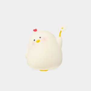 Cute chicken-shaped silicone night light with red heart and daisy flower design on white background