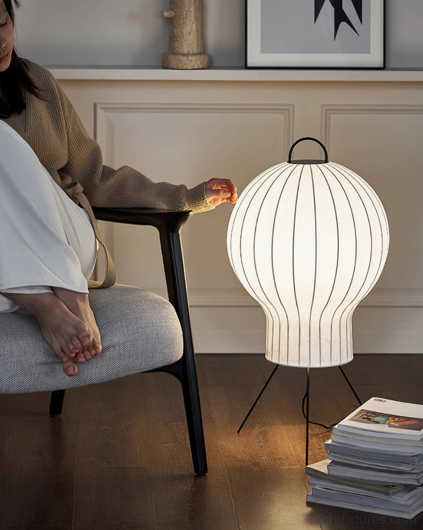 Silk floor lamp with extended cord and foot switch control mechanism