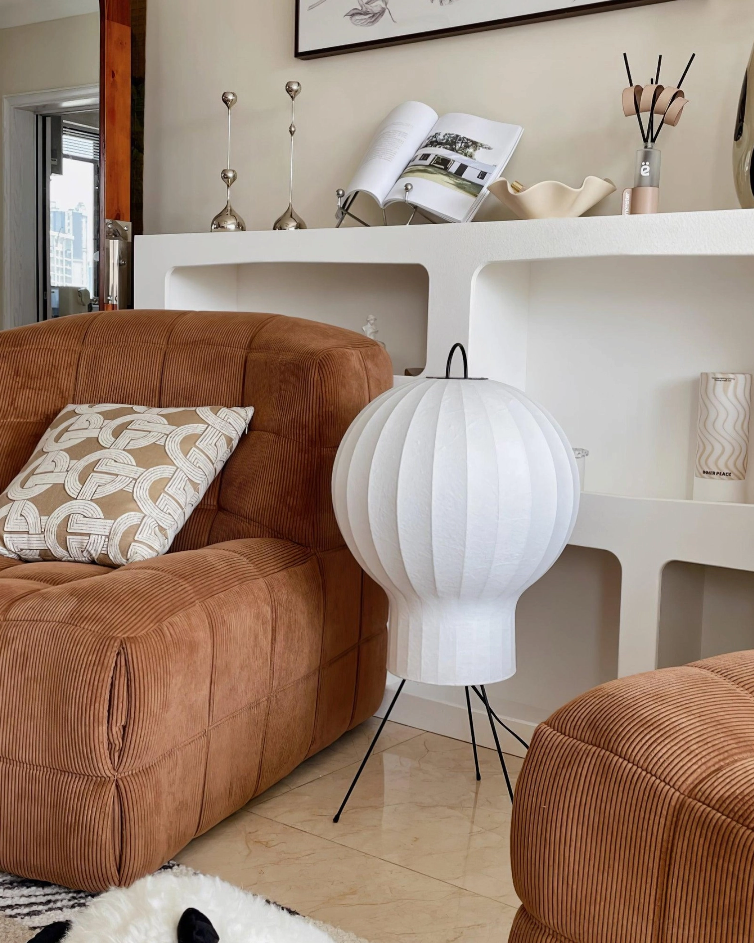Handcrafted silk floor lamp 98.4 inch cord extended placement flexibility