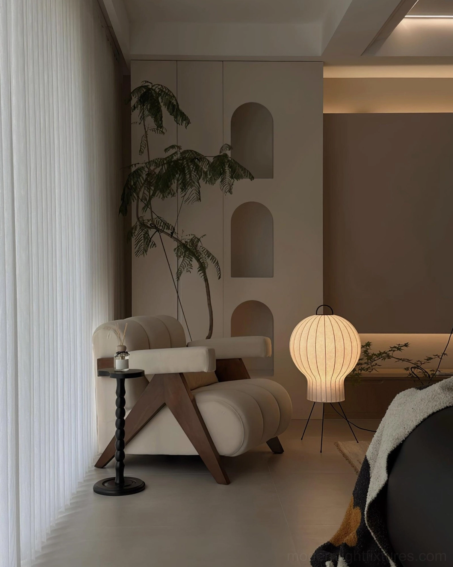 Silk floor lamp with premium handwound fabric shade and metal frame construction