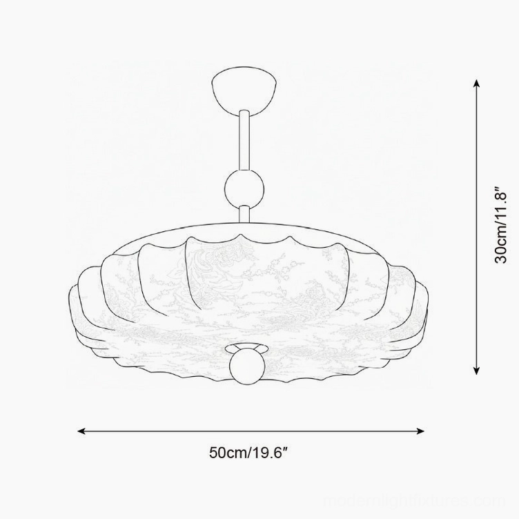 Silkara 50cm ceiling fixture technical design schematic with 19.6 inch diameter measurement
