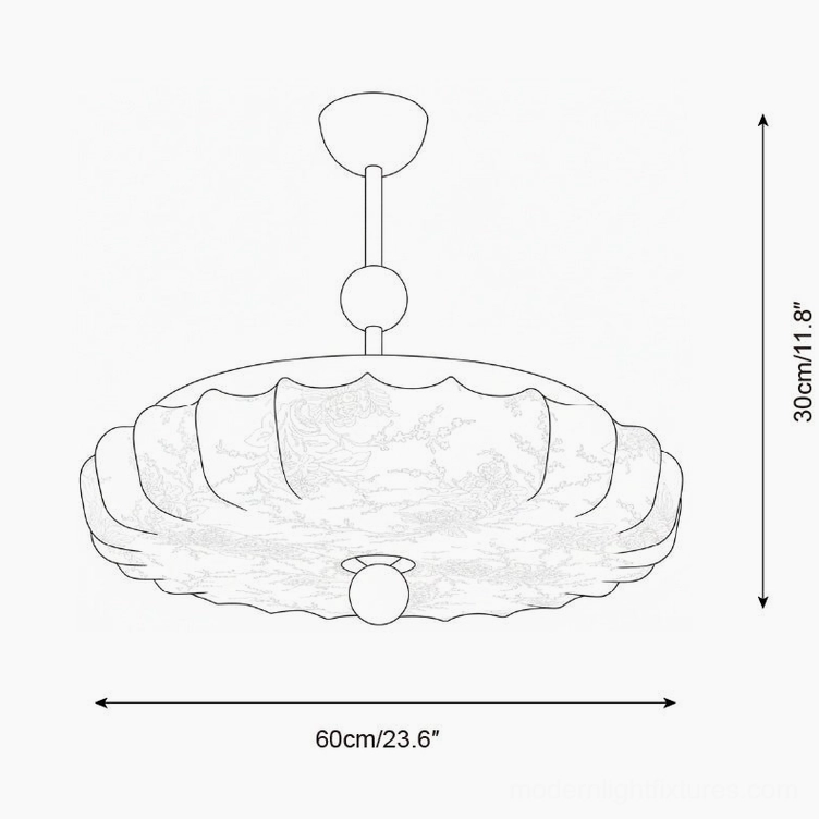 Silkara 60cm ceiling lamp technical blueprint showing 23.6 inch diameter and height specification