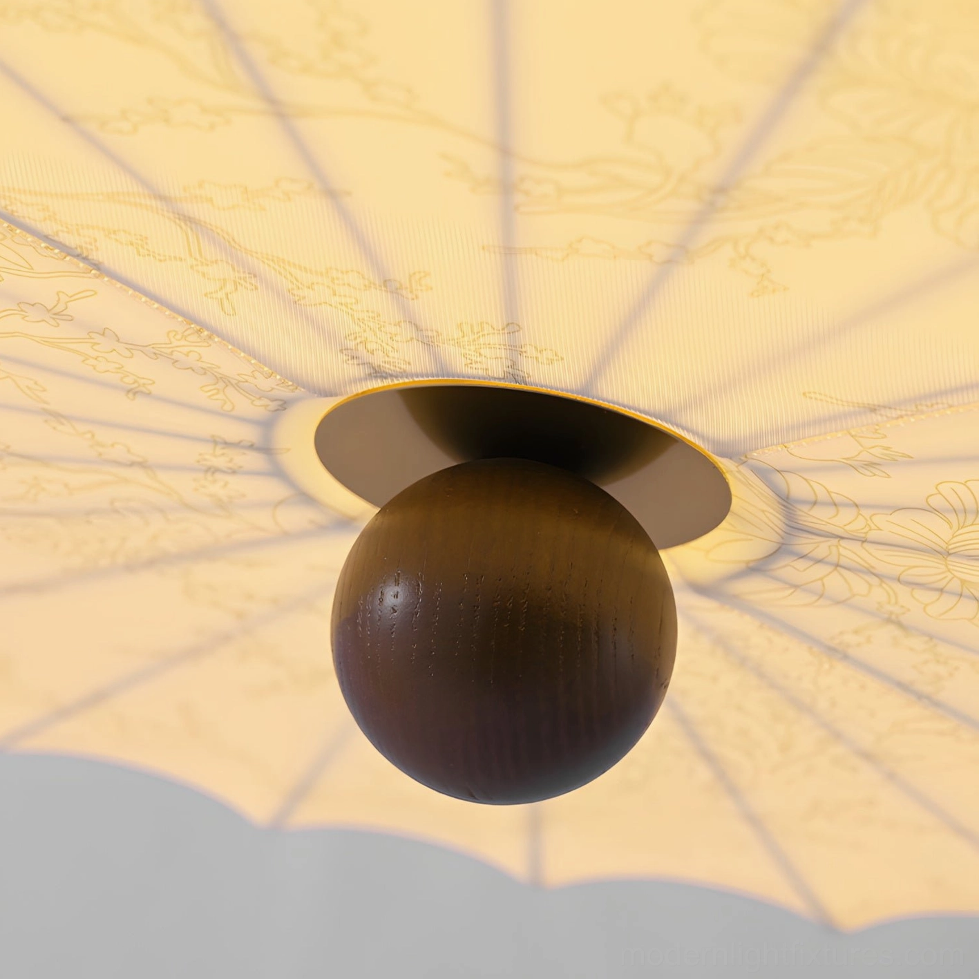 Silkara semi-flush ceiling lamp installed overhead view showing light diffusion and integrated LED