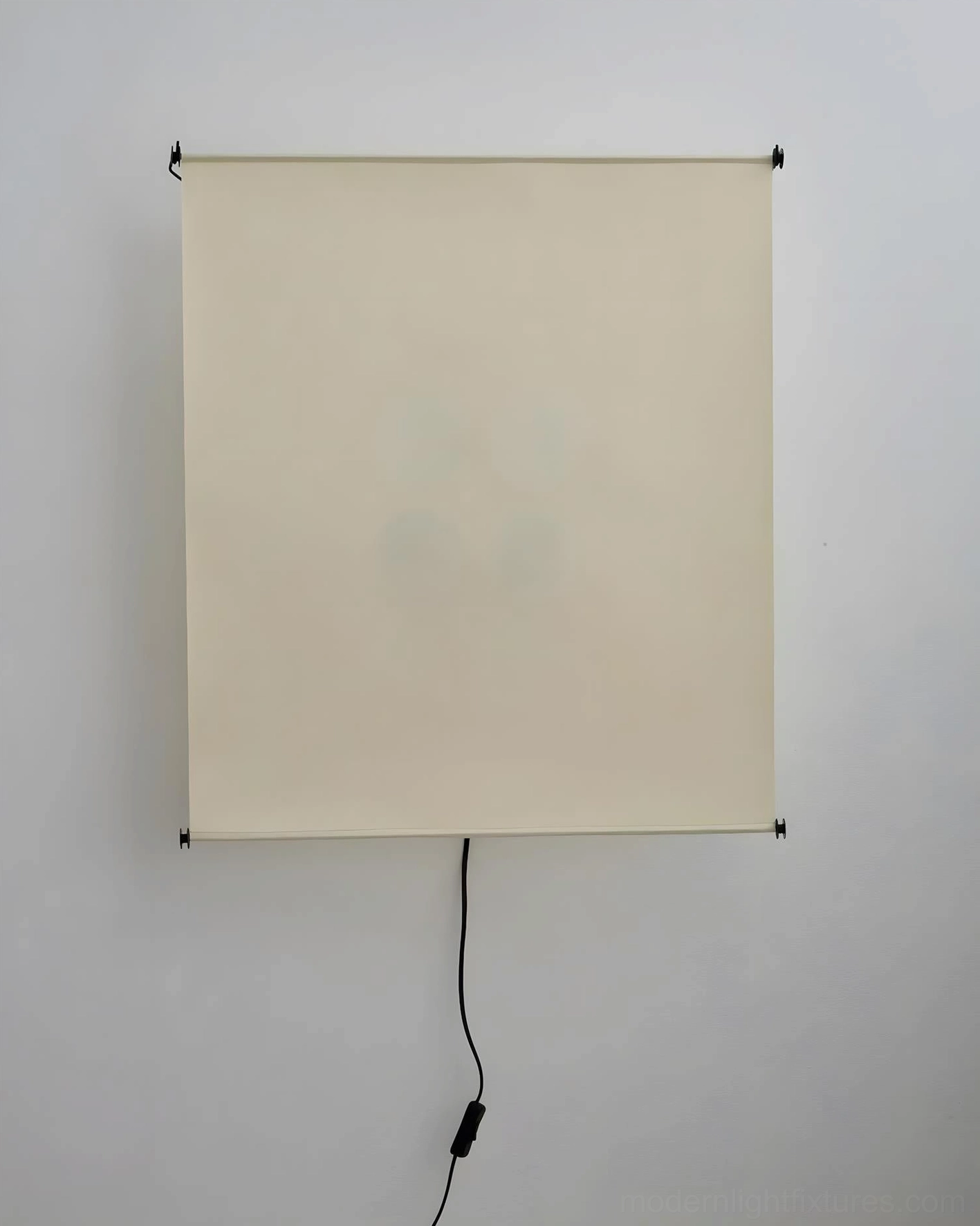 Silque wall sconce unlit studio view showing matte cream Washi paper shade, black mounting frame, power cord and in-line switch detail
