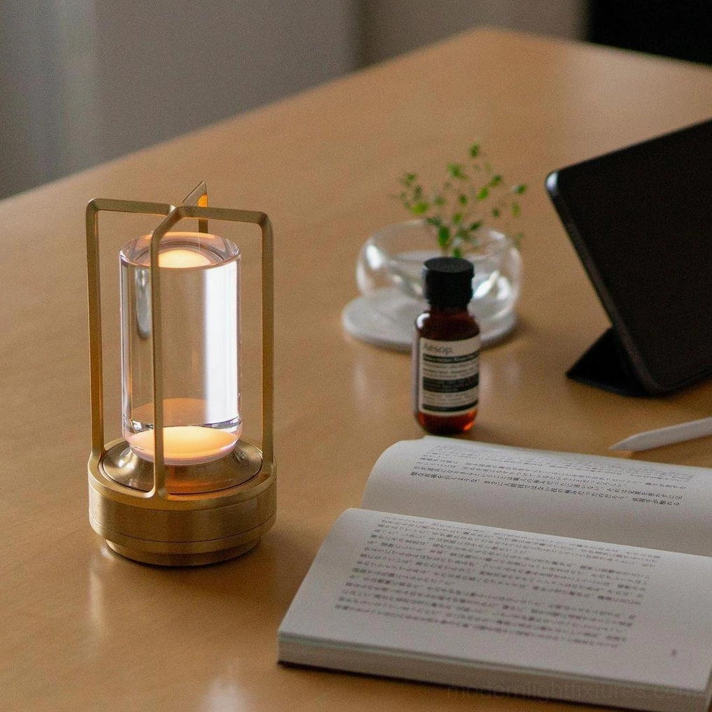Modern cordless LED table lamp silver finish sleek contemporary sophisticated design