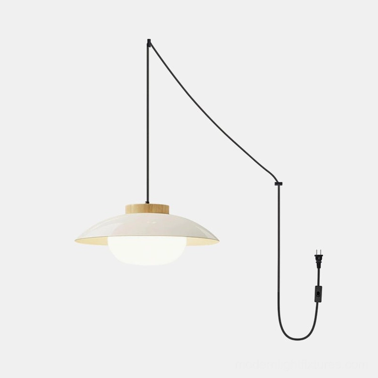 Sima modern minimalist plug-in pendant lamp in walnut and green color options with warm wood crown detail, multiple color variants display