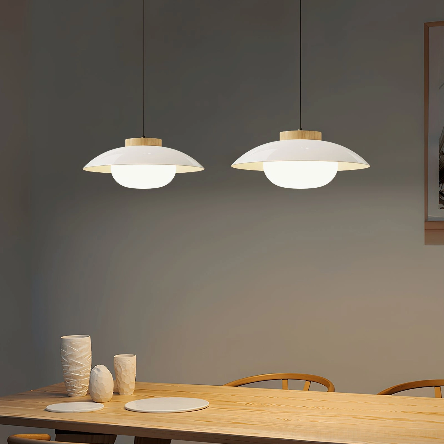 Sima modern plug-in pendant fixture in sage green with wood accent and exposed power cord, flat product shot on white background