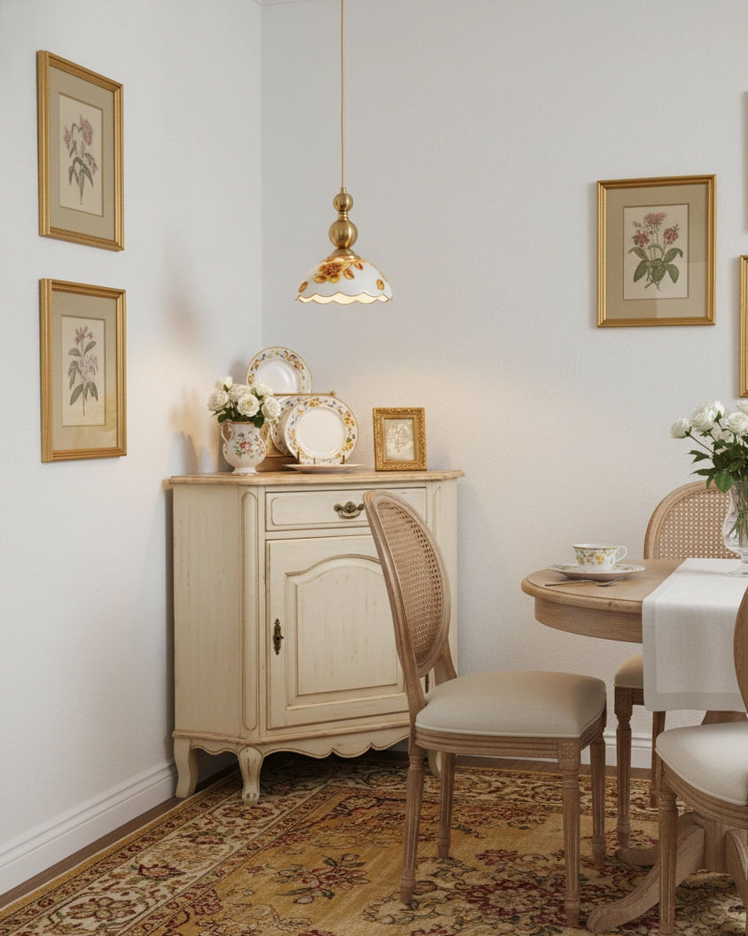 Single floral pendant light with artisanal hand-painted design and decorative scalloped edges