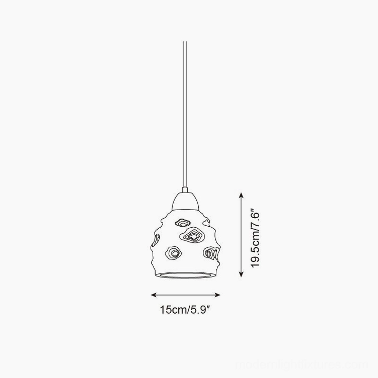 Single ceramic pendant light technical schematic drawing showing diameter 15cm and height 19.5cm dimensions