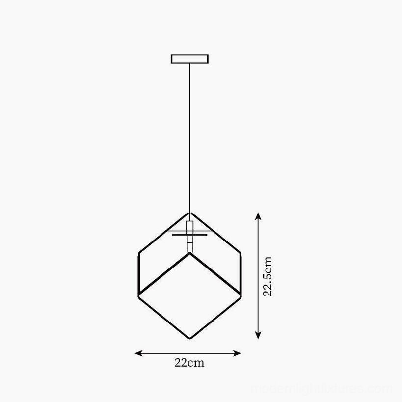 Single-head geometric cube pendant light technical specification drawing