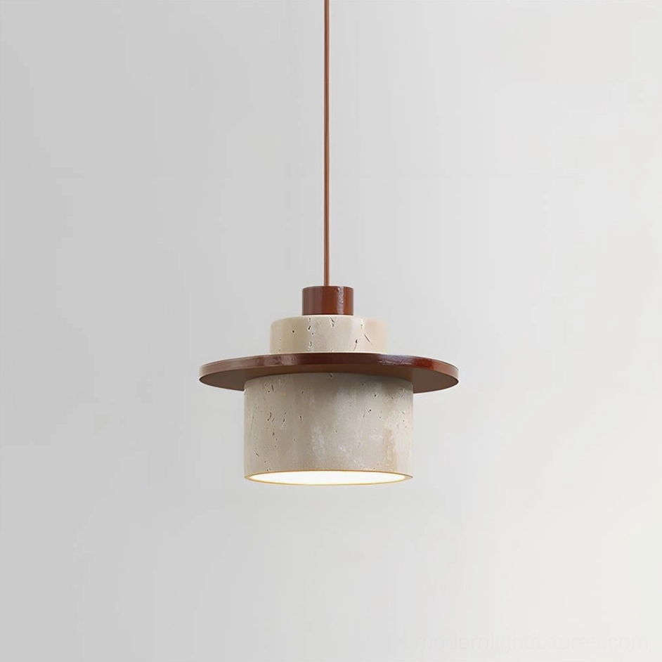 Travertine pendant lamp walnut wood accent small scale single head
