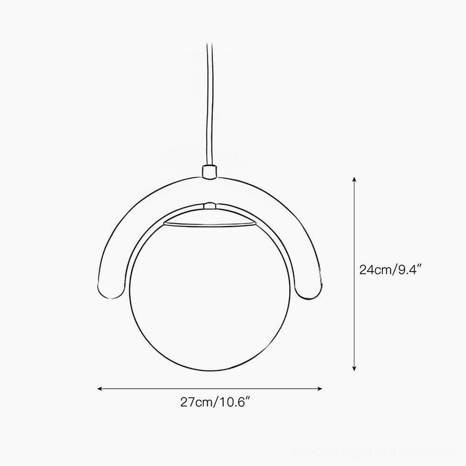 Single globe wave pendant lamp technical drawing showing 24cm height and 27cm diameter specifications