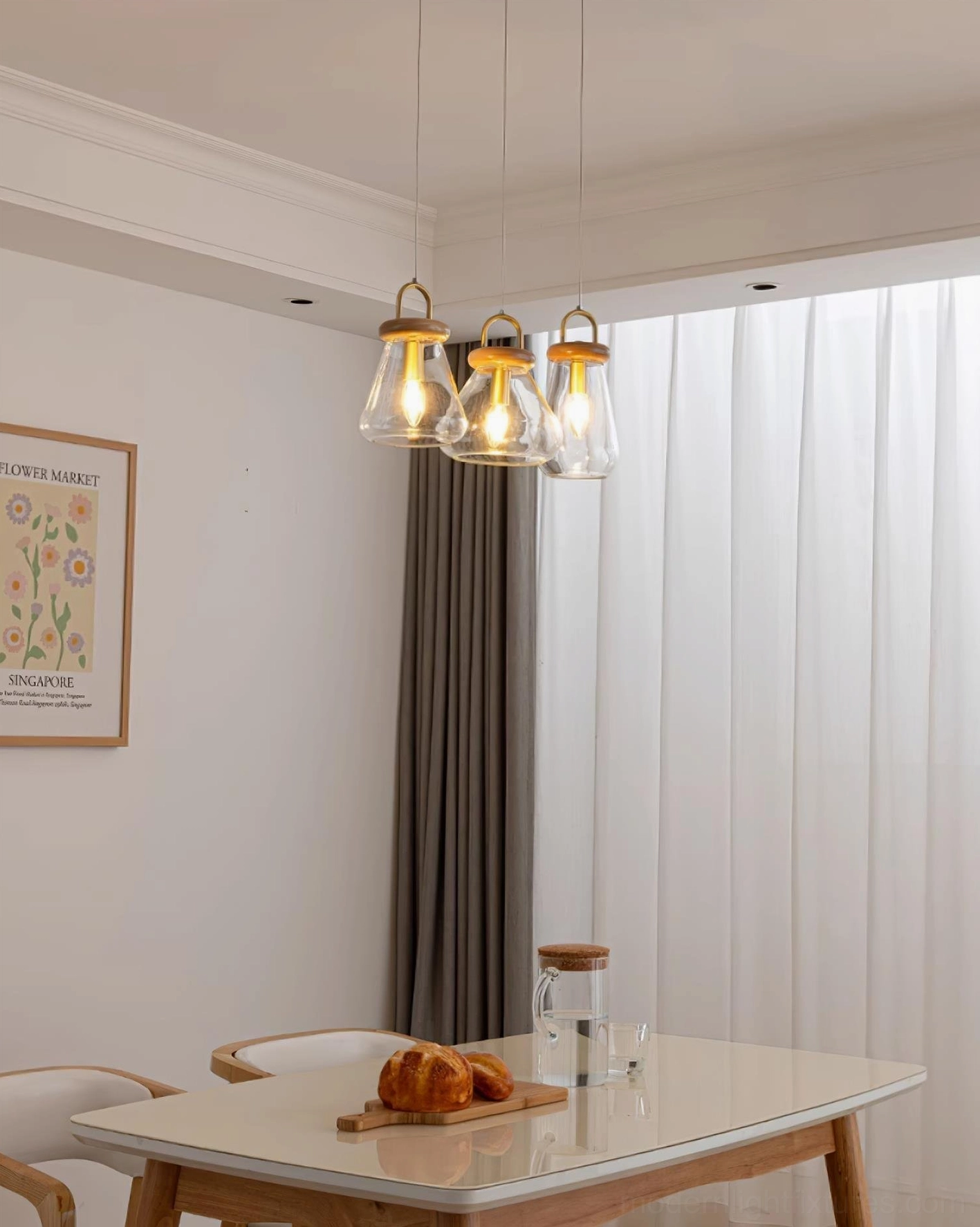 Single jar pendant lamp suspended showing overall silhouette and proportions against plain background
