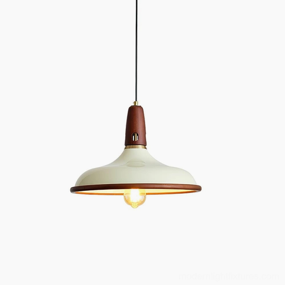 Single Marvic pendant light Walnut Color and Beige 36cm diameter by 35cm height compact size