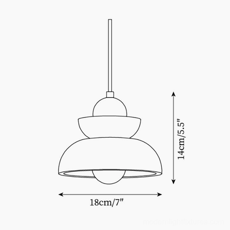 Technical specification drawing single travertine pendant lamp 18cm diameter 14cm height
