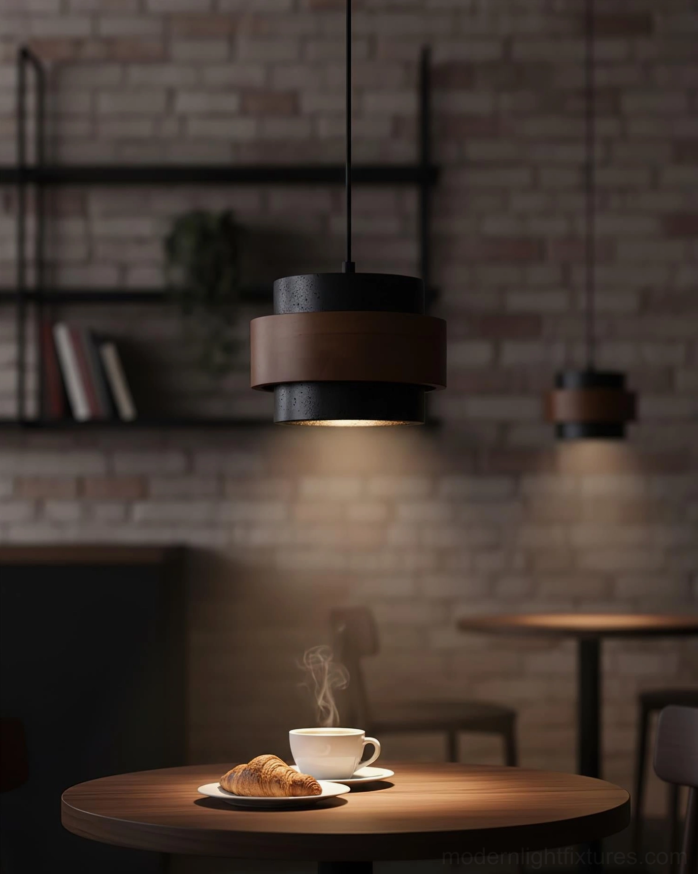 Single travertine pendant lamp hanging display, isolated white background, product-focused photography