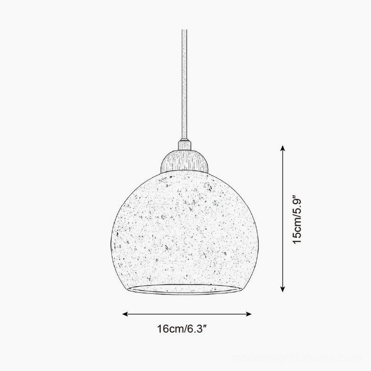 single travertine pendant light dimensions technical drawing 16cm diameter 15cm height
