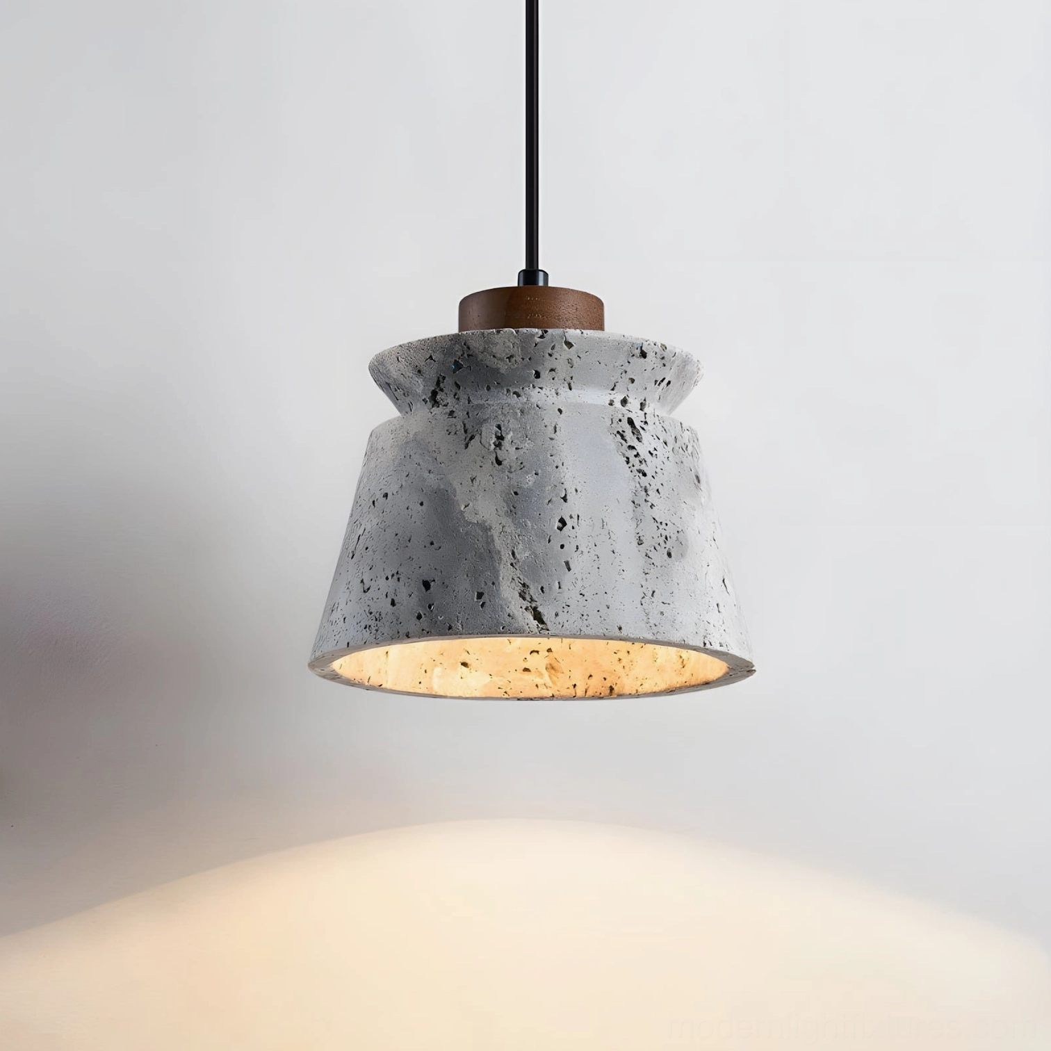 Single head travertine pendant light in Walnut Color & Grey finish, contemporary stone pendant fixture