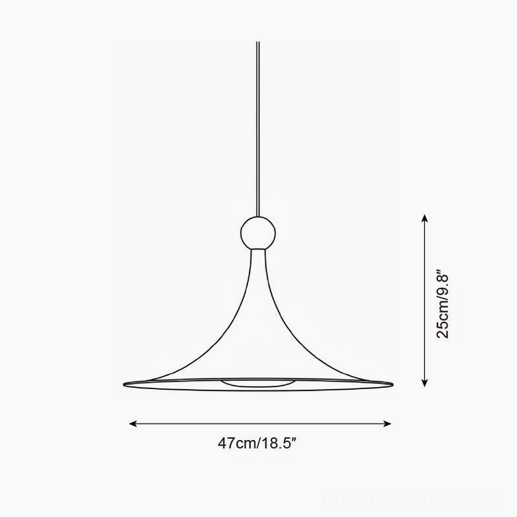 Sirocco large trumpet pendant light technical schematic drawing with 47cm diameter and 25cm height dimensions
