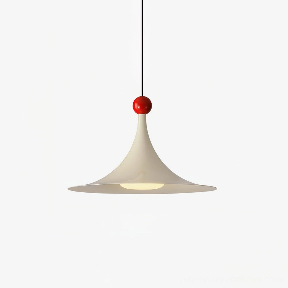 Sirocco medium trumpet pendant light in red and white color scheme, studio presentation