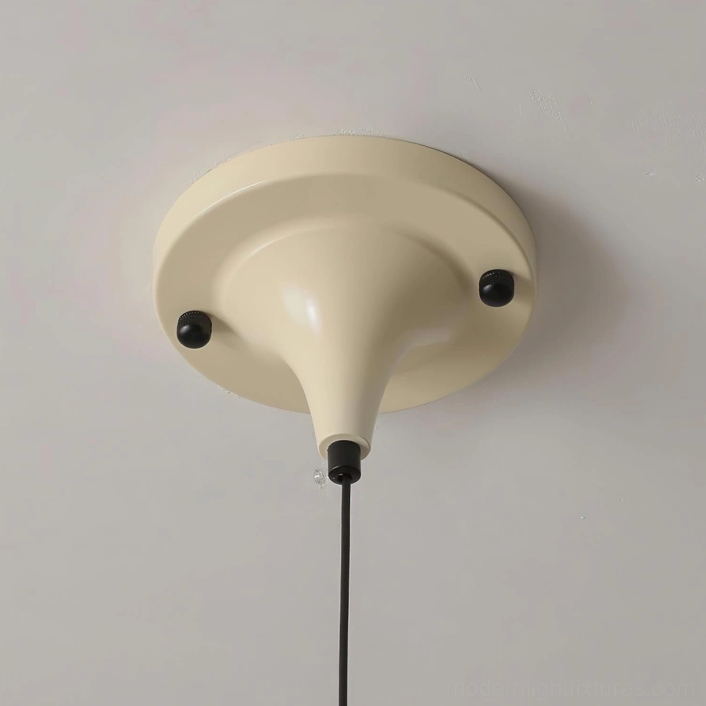 Sirocco sculptural pendant light detail view showing trumpet shade and sphere accent craftsmanship