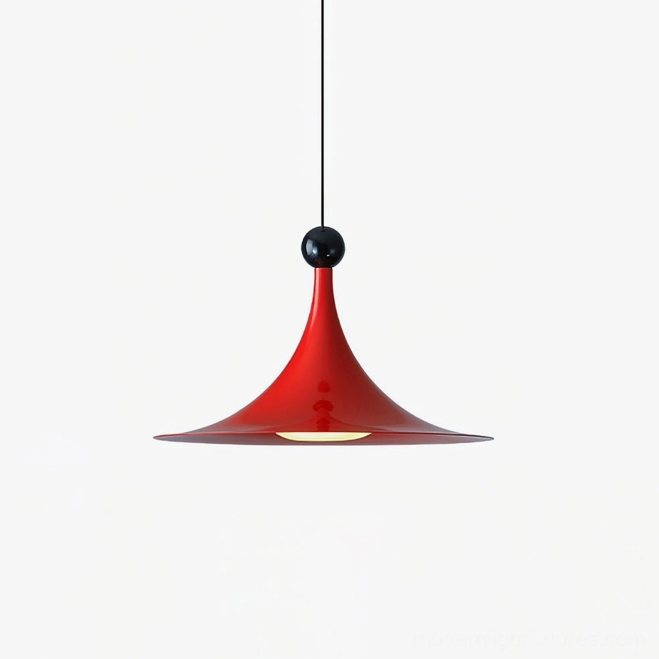 Sirocco small trumpet pendant light in black and red color combination, product display