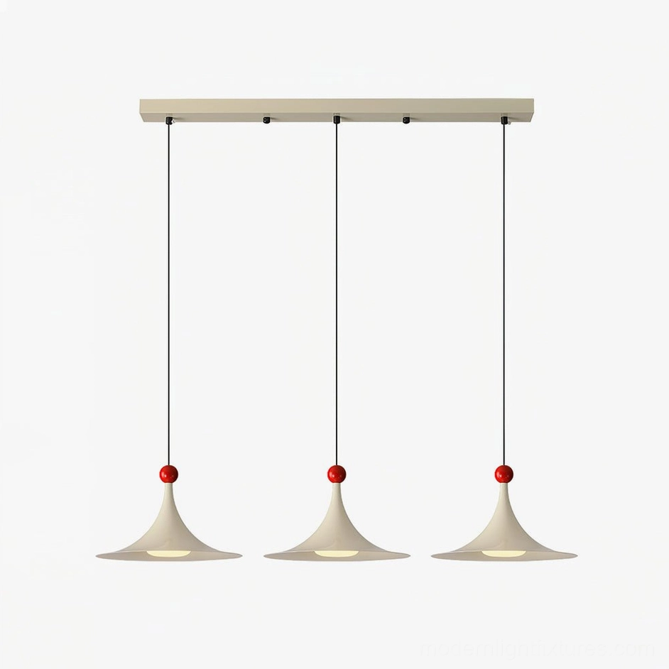 Sirocco three-head red and white pendant light track fixture with sculptural modern design