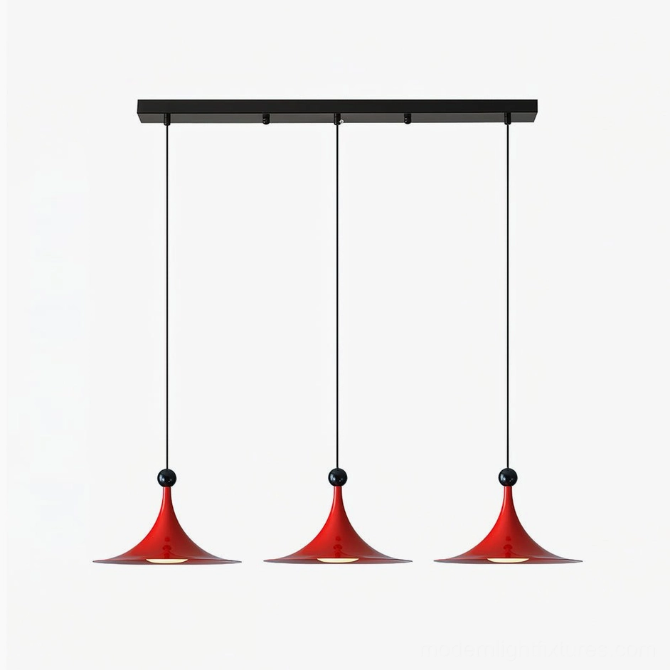 Sirocco triple-head track light in black and red, large sculptural pendant fixture for dining