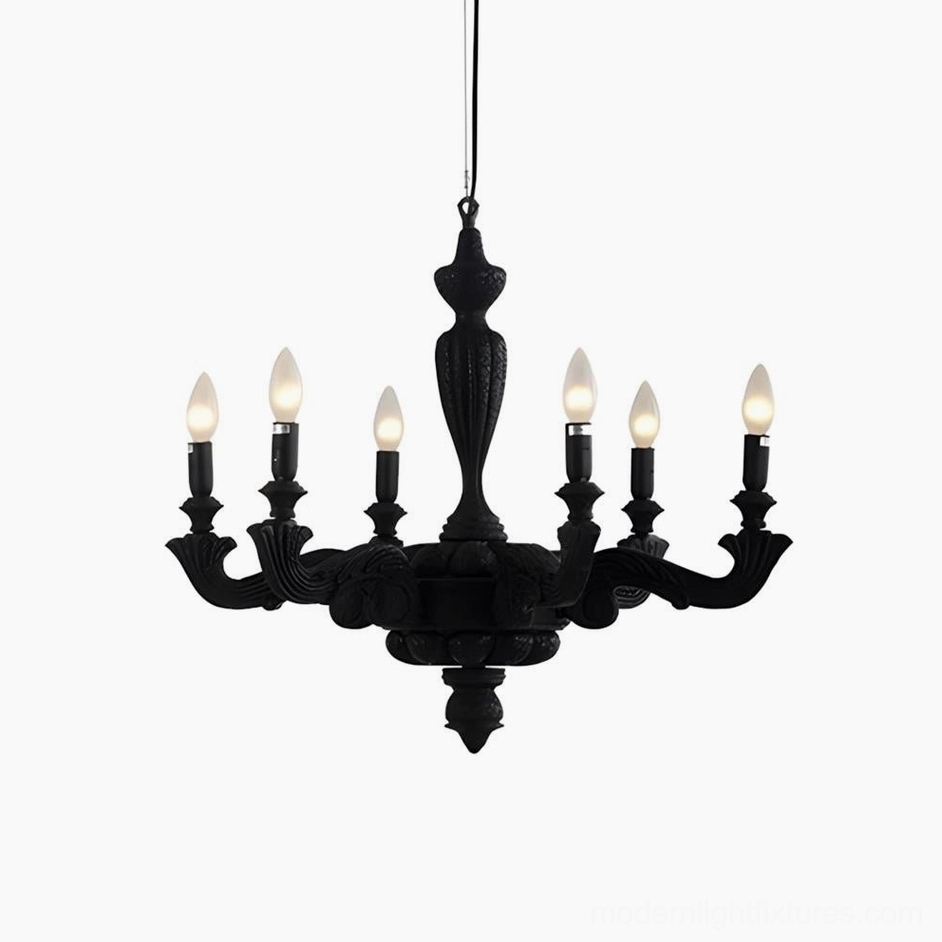 Six-head black matte Lvoria chandelier modern sculptural form with multi-arm configuration