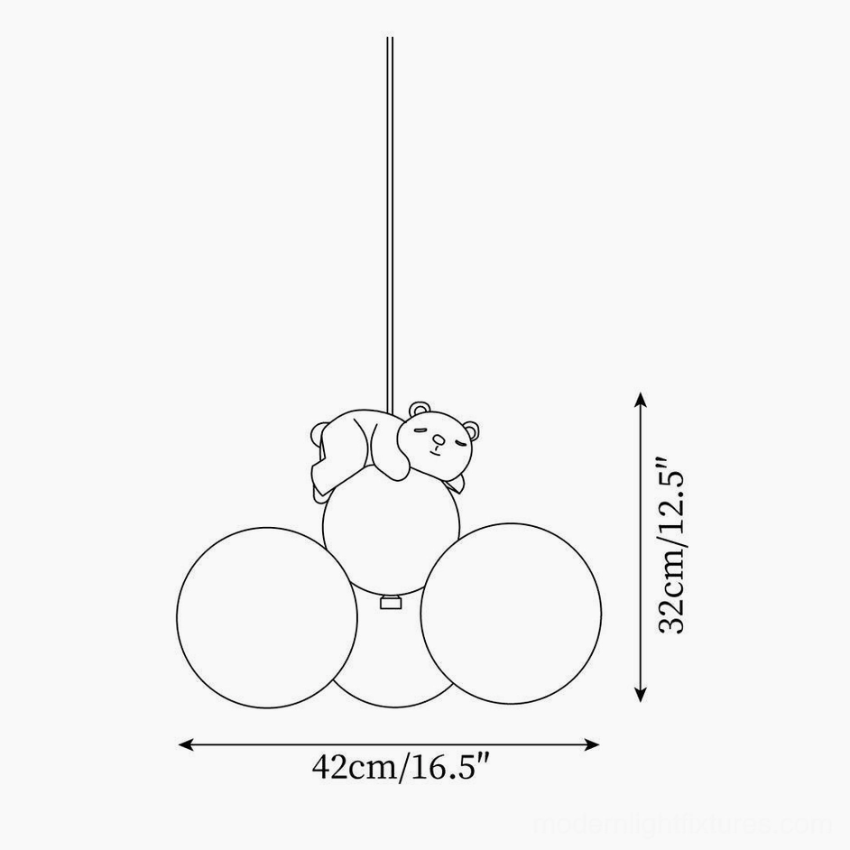 Sleeping bear animal pendant fixture orthographic view with 42cm diameter and 32cm height