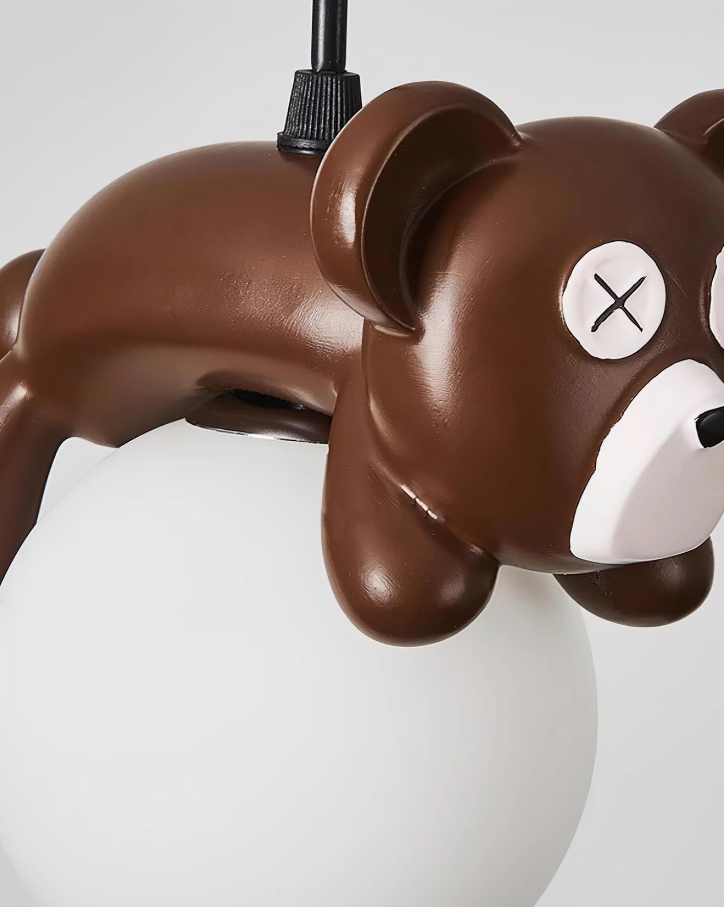 Complete sleepy bear pendant light fixture with frosted glass shade and hanging cord assembly