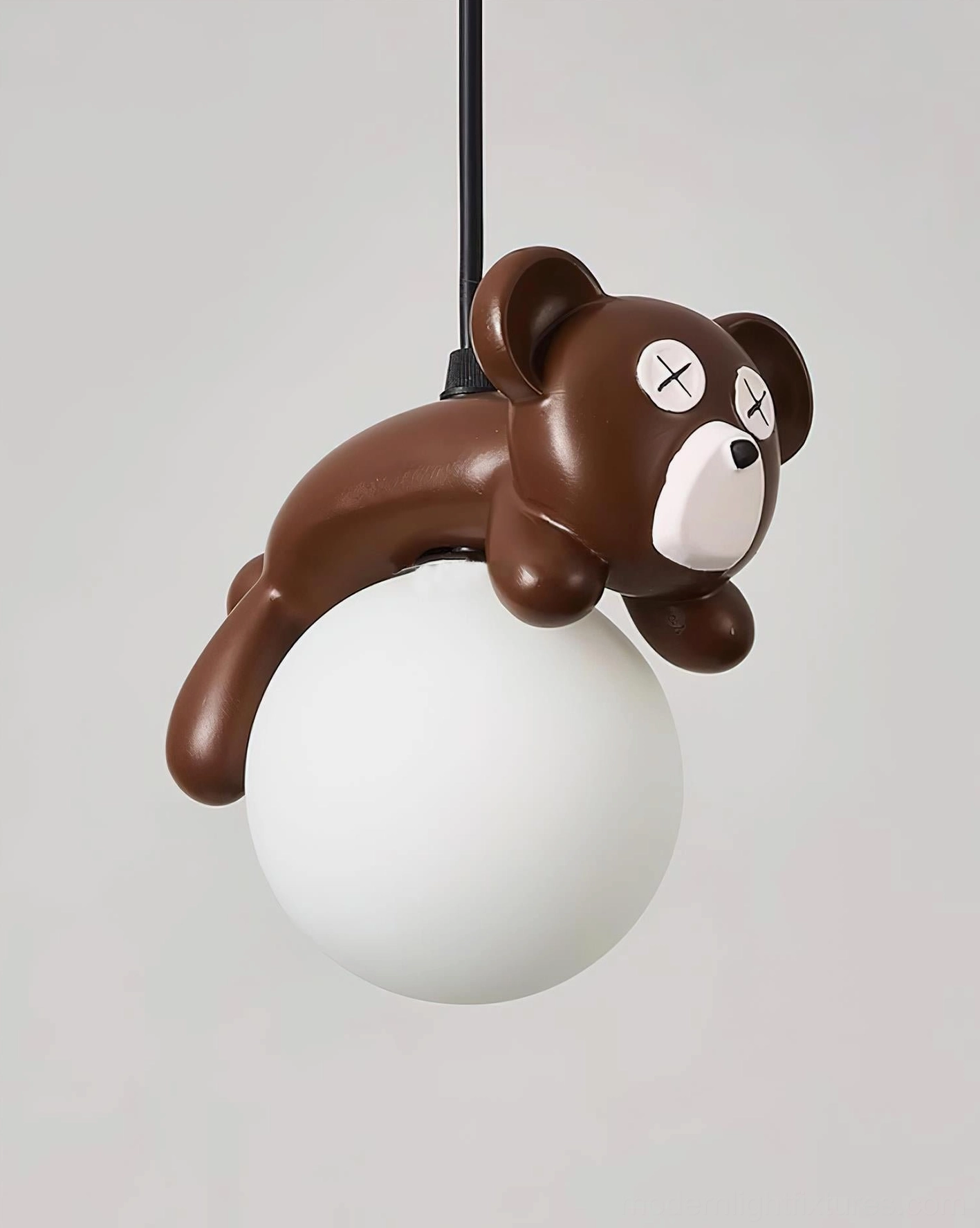 Charming bear pendant lamp with frosted white glass and brown resin bear for cozy ambient lighting