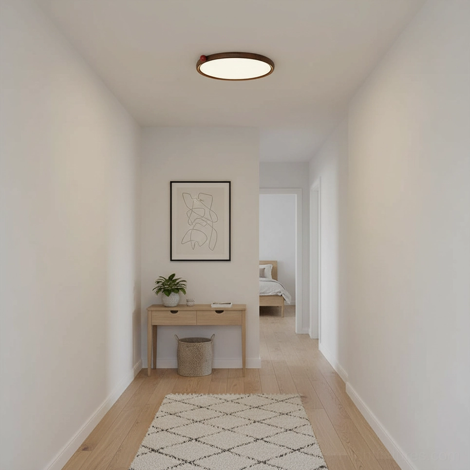 Slim LED round ceiling light fixture with warm white 3000K color temperature in modern interior