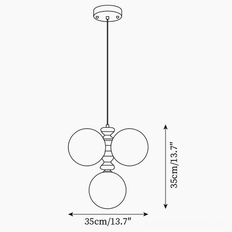 Technical dimension diagram of 4-head sloane arc chandelier showing 35cm diameter and height specifications